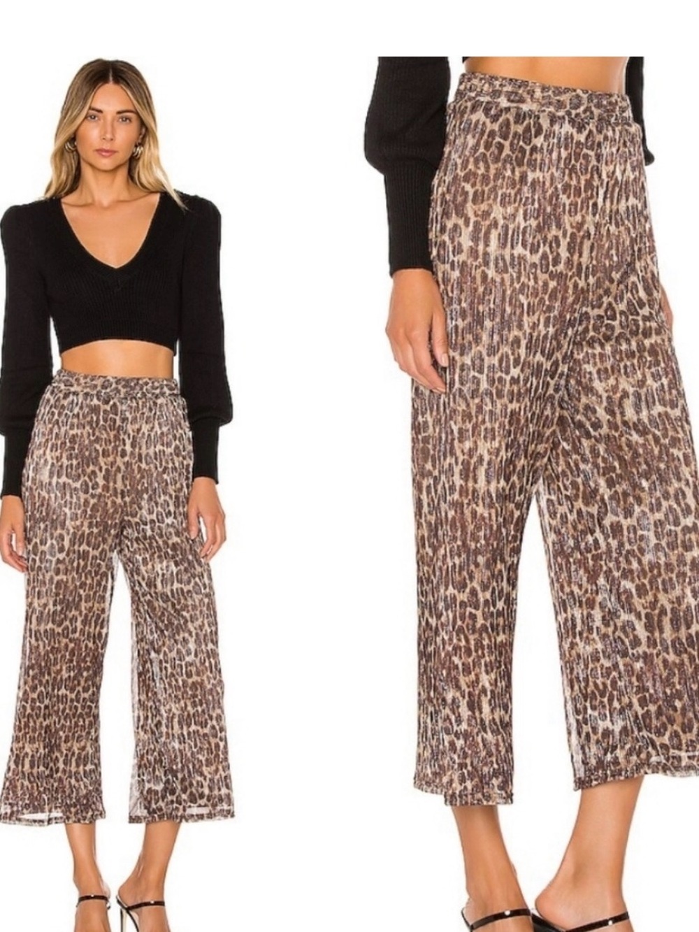 Lovers + Friends Leopard Print Wide-Leg Cropped Pants - Brown/Tan